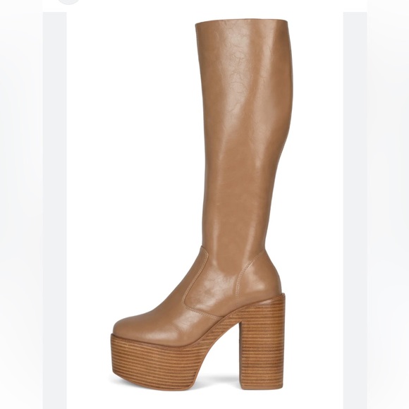 Jeffrey Campbell Chica Platform Knee High Boot in Light Camel Tan Stack - Picture 2 of 9